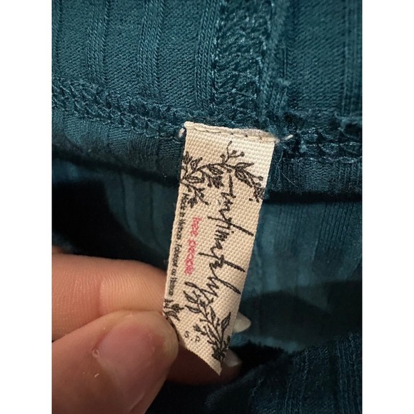 Free People Top Ribbed Keyhole Teal Green Long Sleeve Womens - Picture 3 of 4